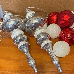 Silver and Red Holiday Ornament Set
